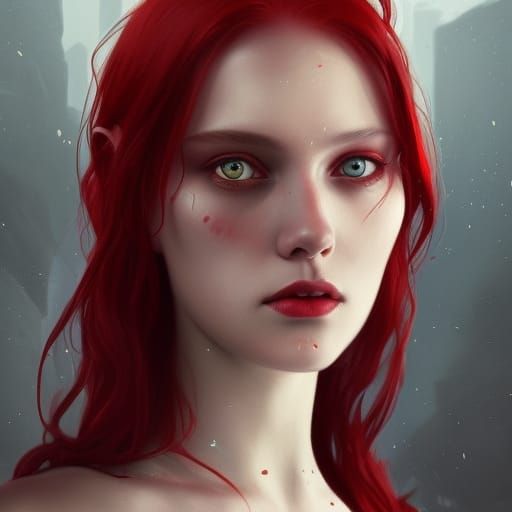Stunning Redhead with Grey Eyes: Digital Art