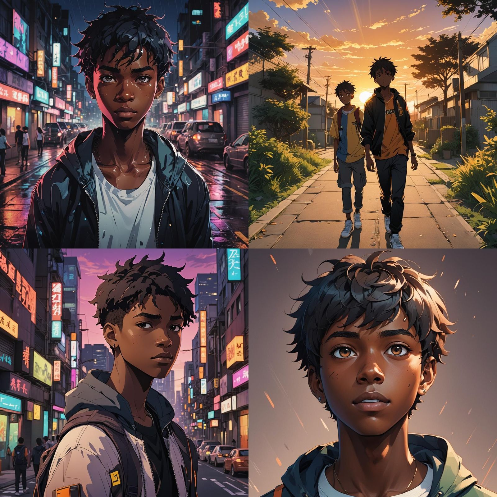 Anime Art of Black Teenage Boy with Short Hair