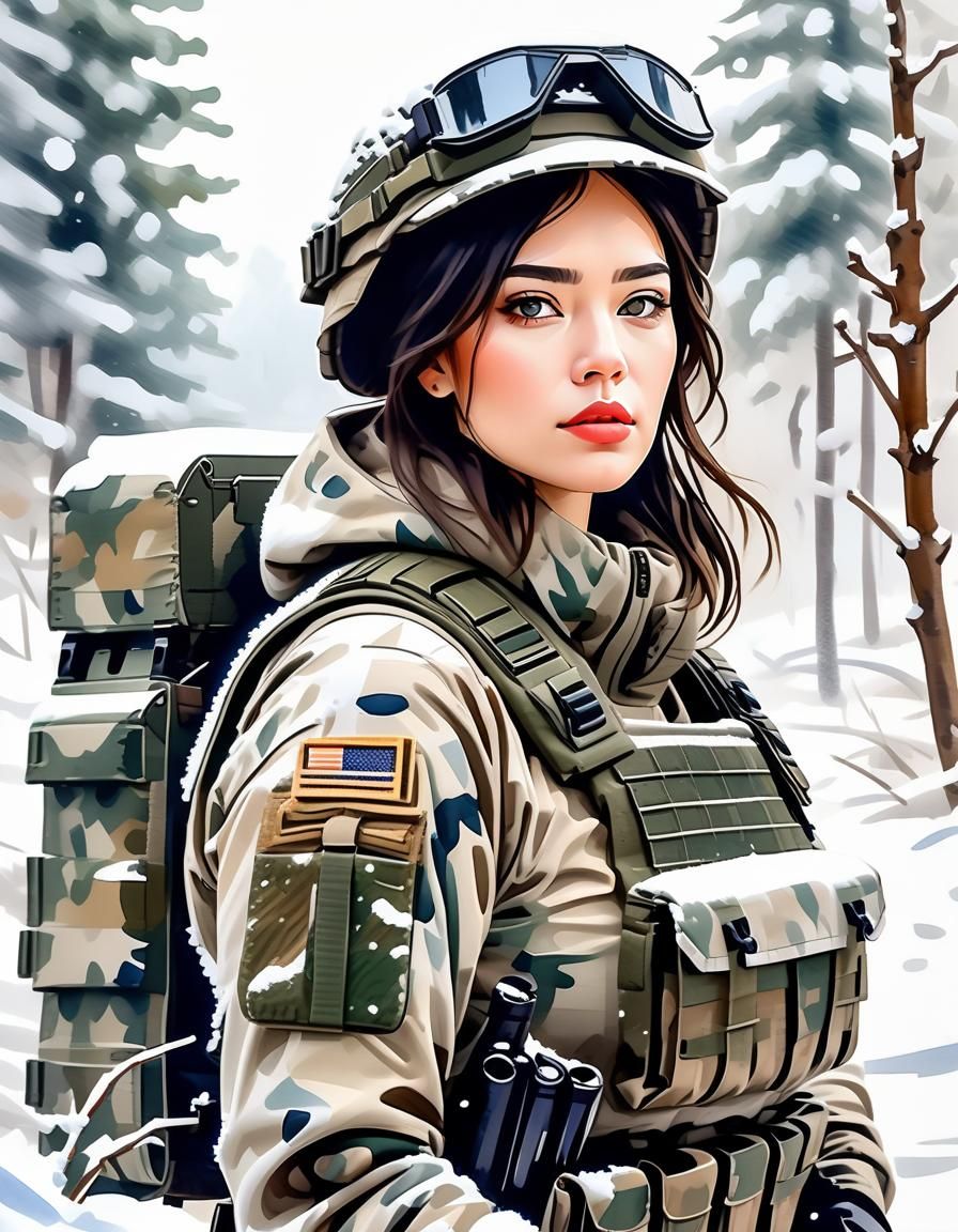 A soldier in the snow, anime.