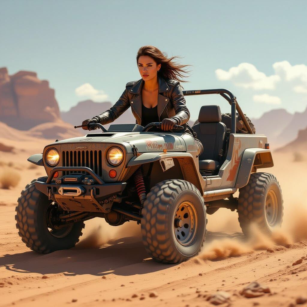 Post-Apocalyptic Female Warrior in Dystopian Wasteland