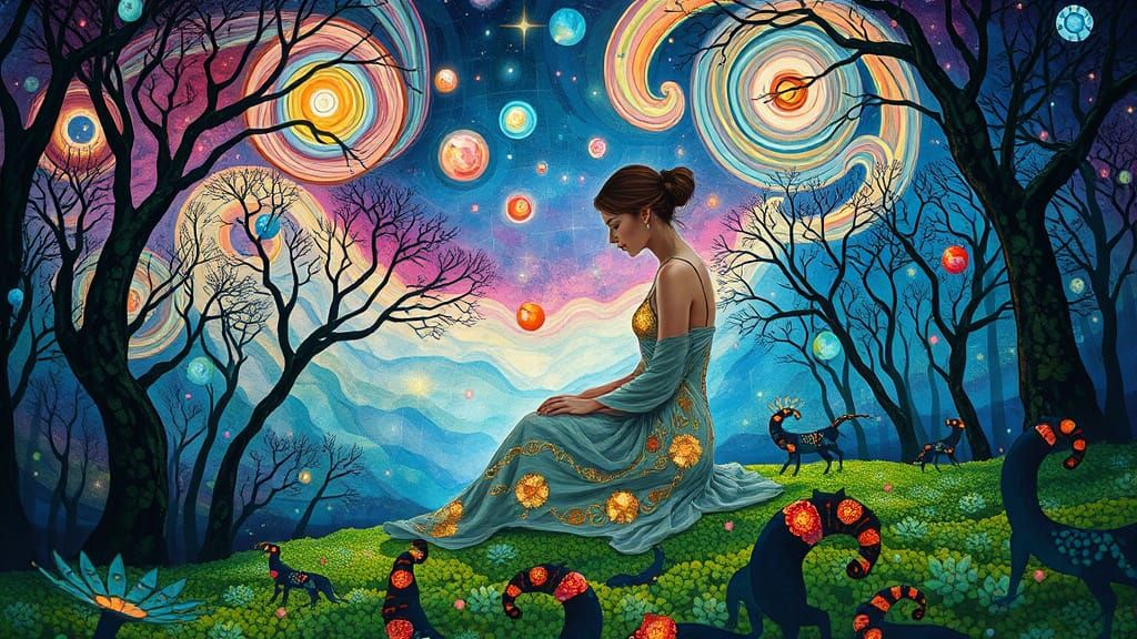 Surreal Figure in Bioluminescent Forest, Mystical Realism