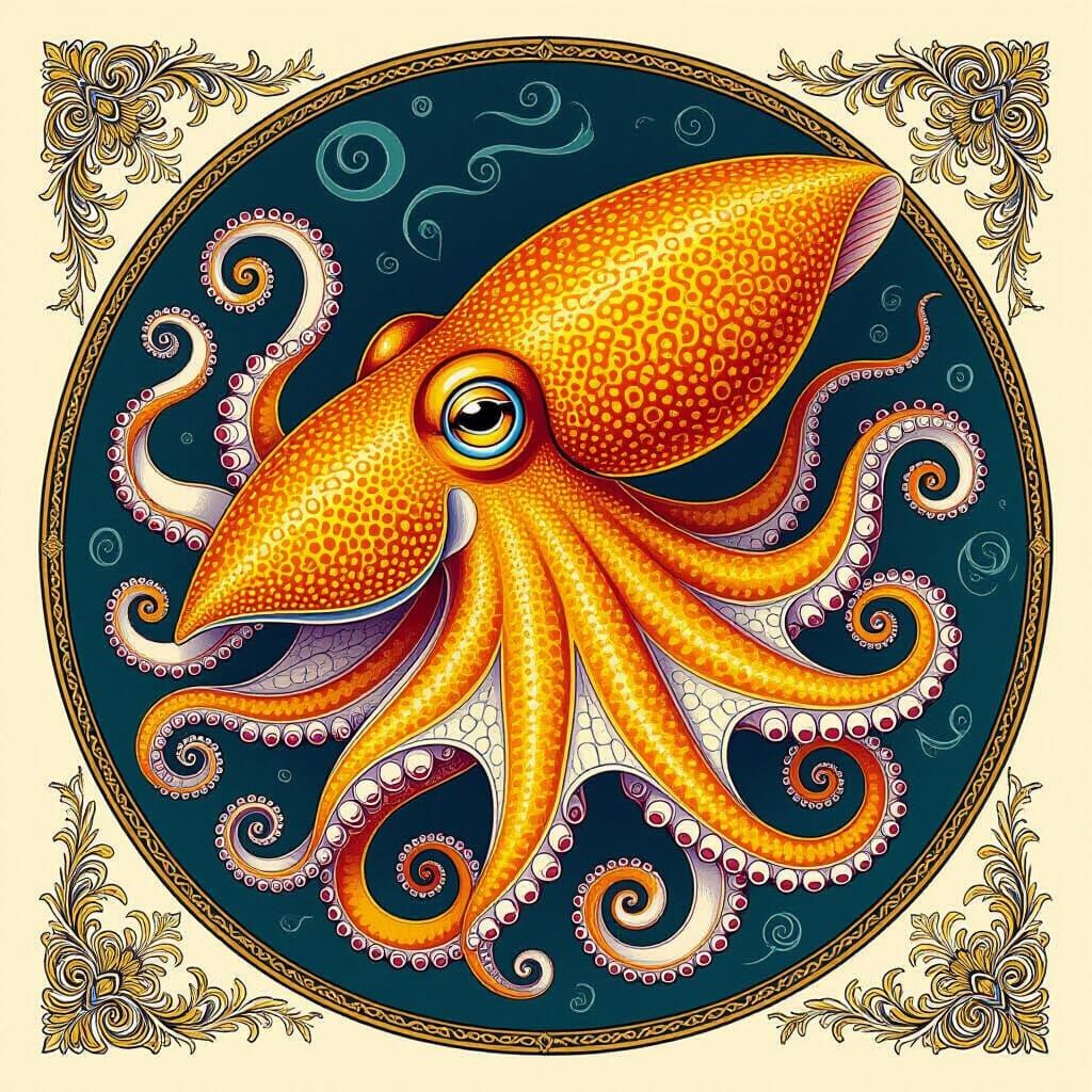 Detailed Cuttlefish Illustration in Biological Art Style