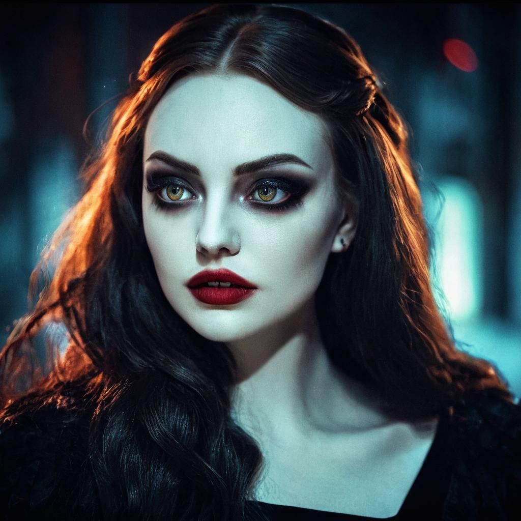 Gothic Vampire Girl Portrait in Dark City