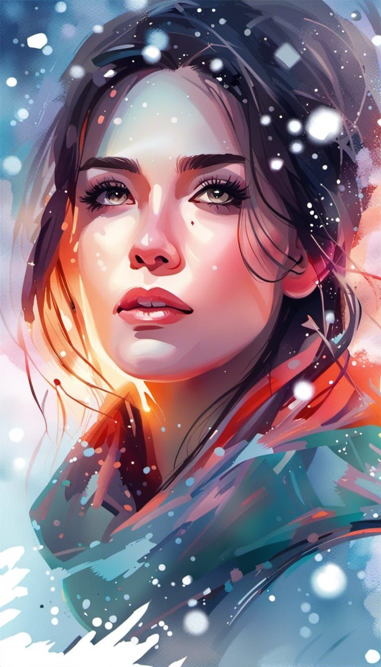 Woman in Snow: Vector Art in Watercolor Style