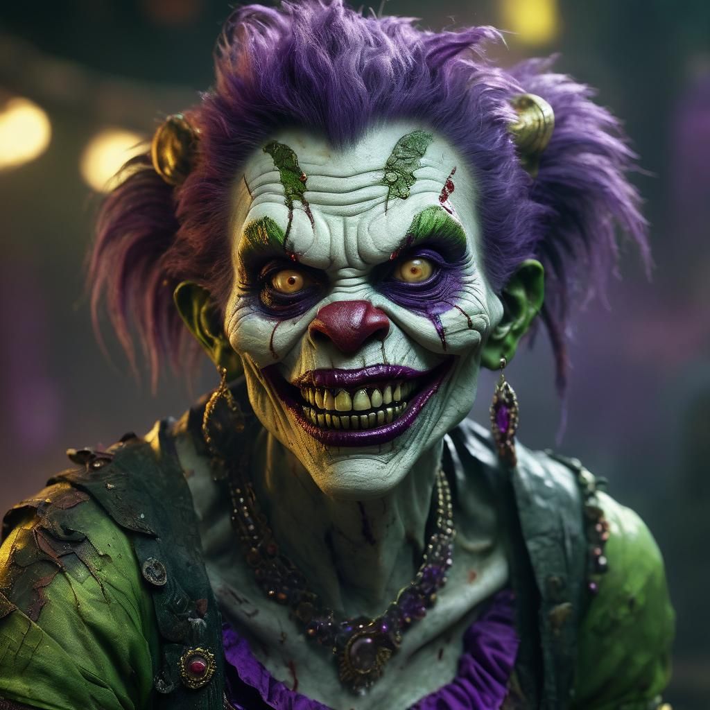 Grinning Zombie Clown Woman in Digital Painting