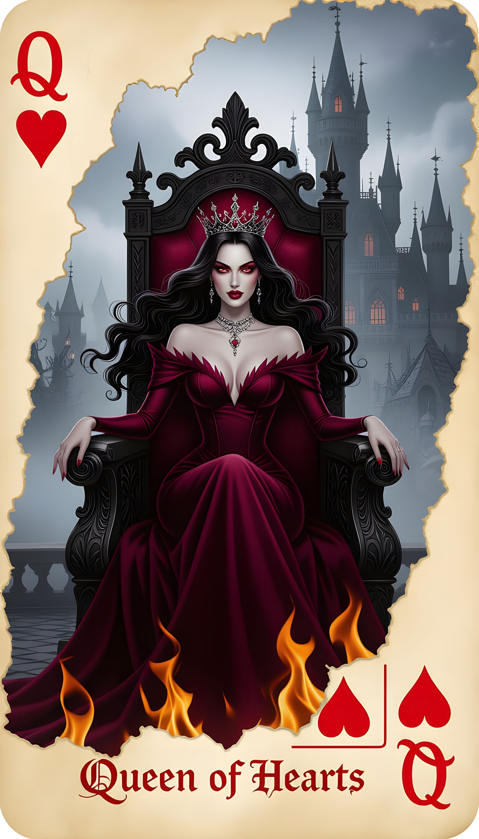 Elegant Vampire Queen on Throne in Gothic Card Frame