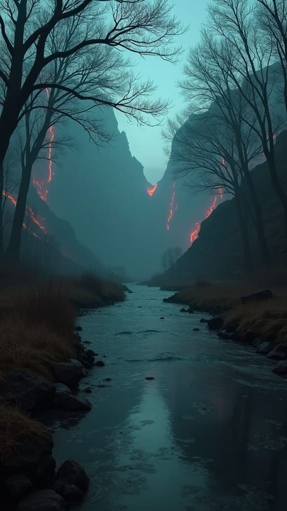 Purple Fire Mountain in Hyperrealistic HDR Style