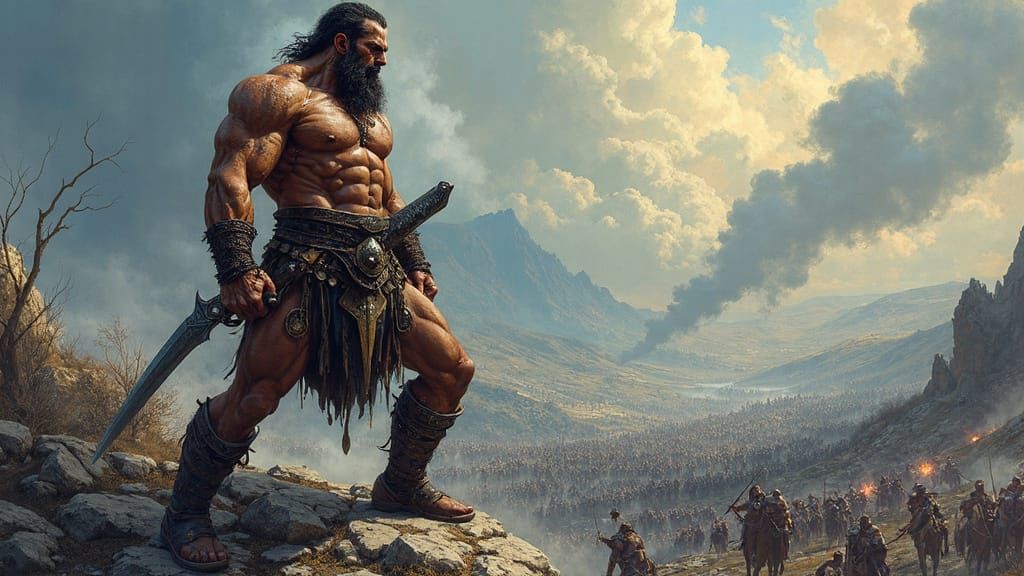 Battle-Hardened Barbarian Warrior Dominates Ravaged Battlefi...