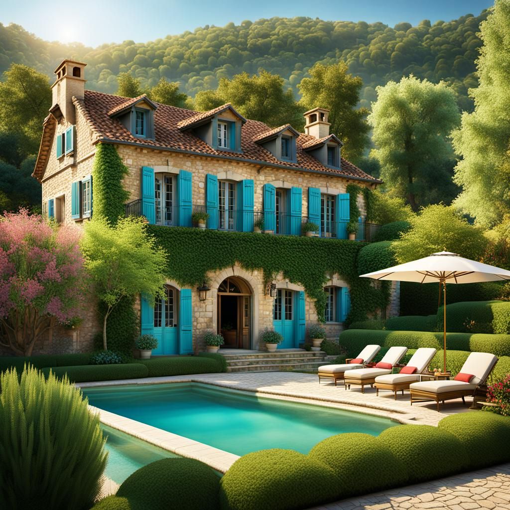 French Farmhouse Hotel with Pool in Provincial Style