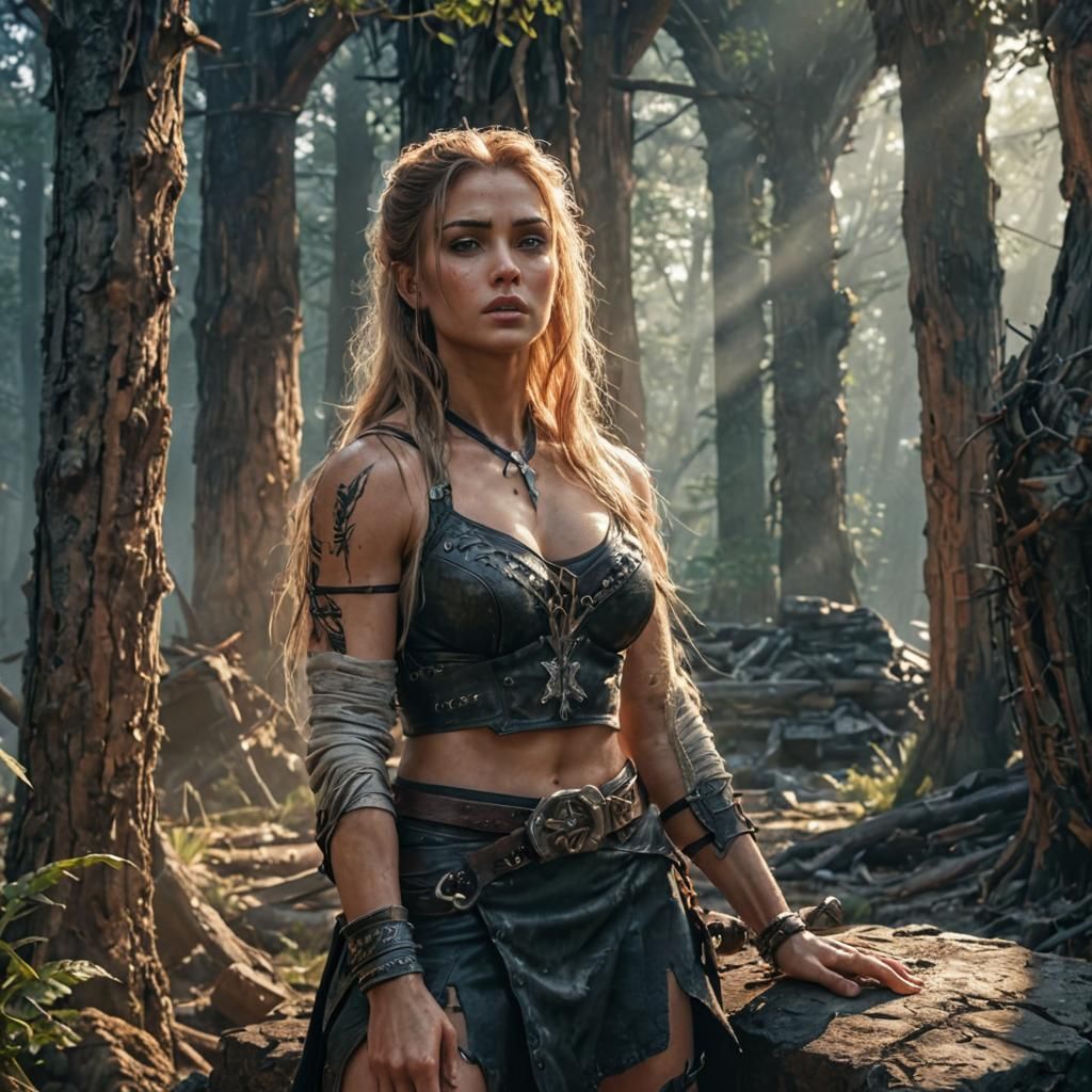 Gorgeous Muscular Warrior Portrait in Mixed Media Style