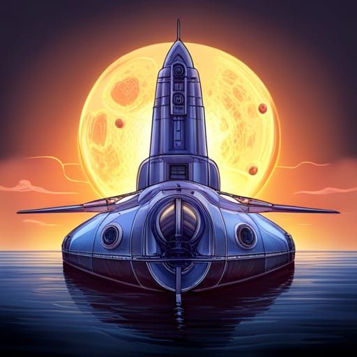 Alien Submarine Blueprint Concept Art in Vivid Colors