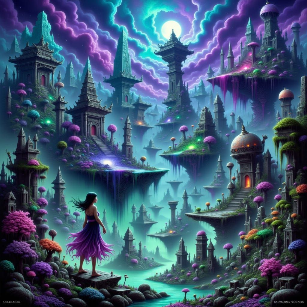 Surreal Ethereal Landscape with Floating Islands and Ruins