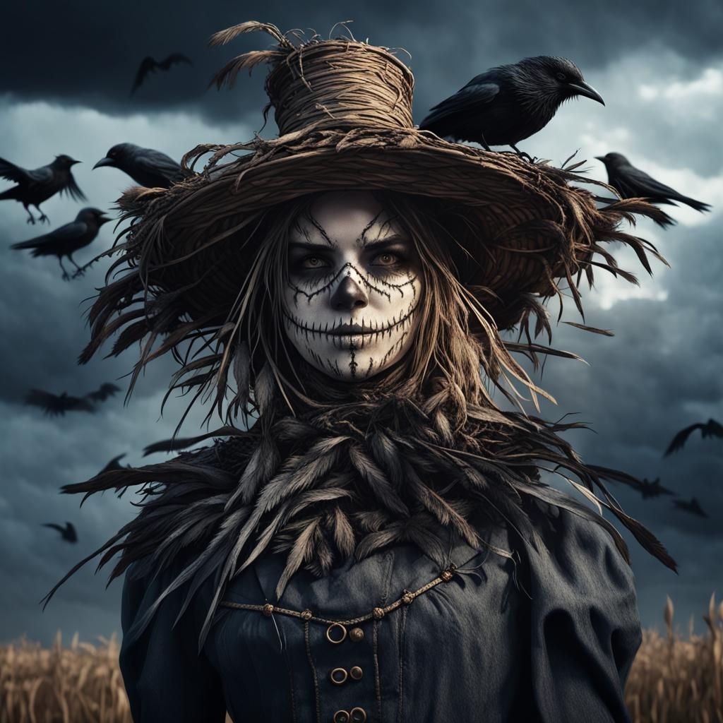 Menacing Scarecrow Portrait in Macabre Photorealistic Style