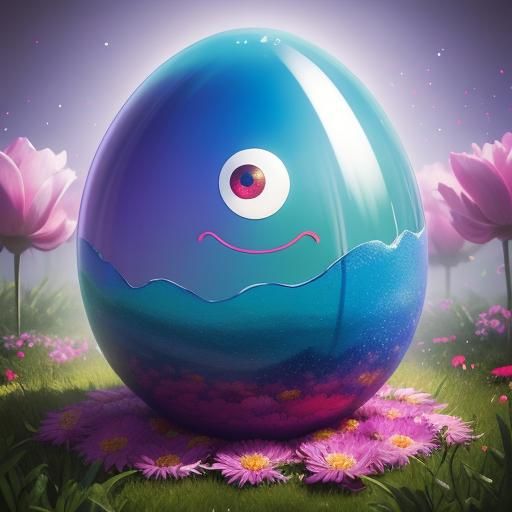 Hyperrealistic Candy Rainbow Egg with Flowers