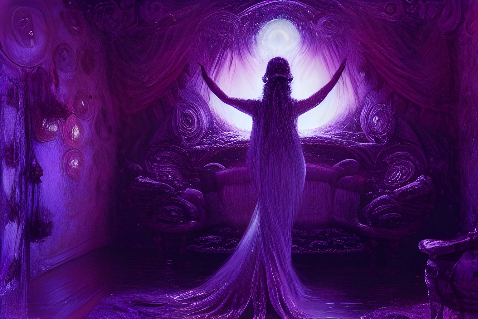 Purple Woman in Purple Room: Hyperdetailed Art Nouveau