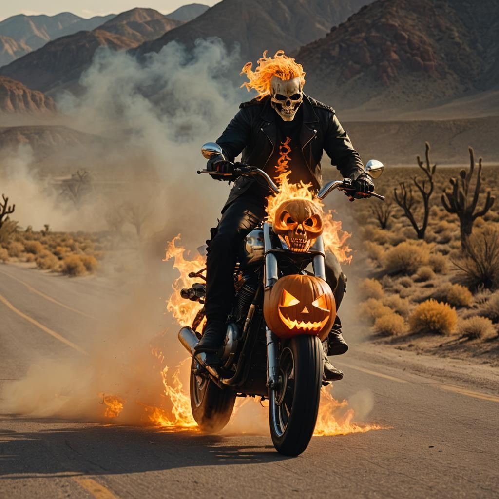 Ghost Rider Jack-O-Lantern on Flaming Skeleton Horse