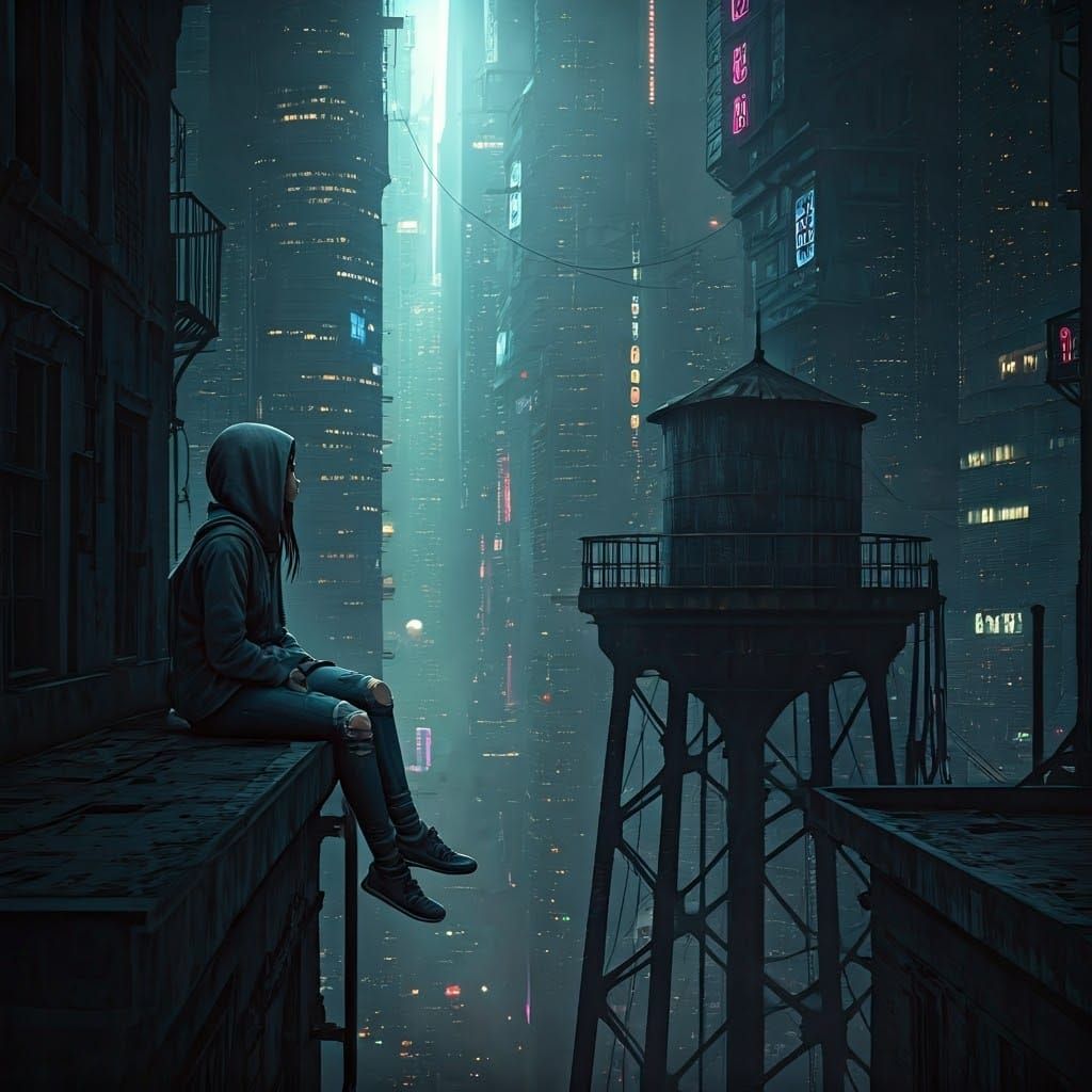 Girl Contemplates Future in Gritty Dystopian Metropolis