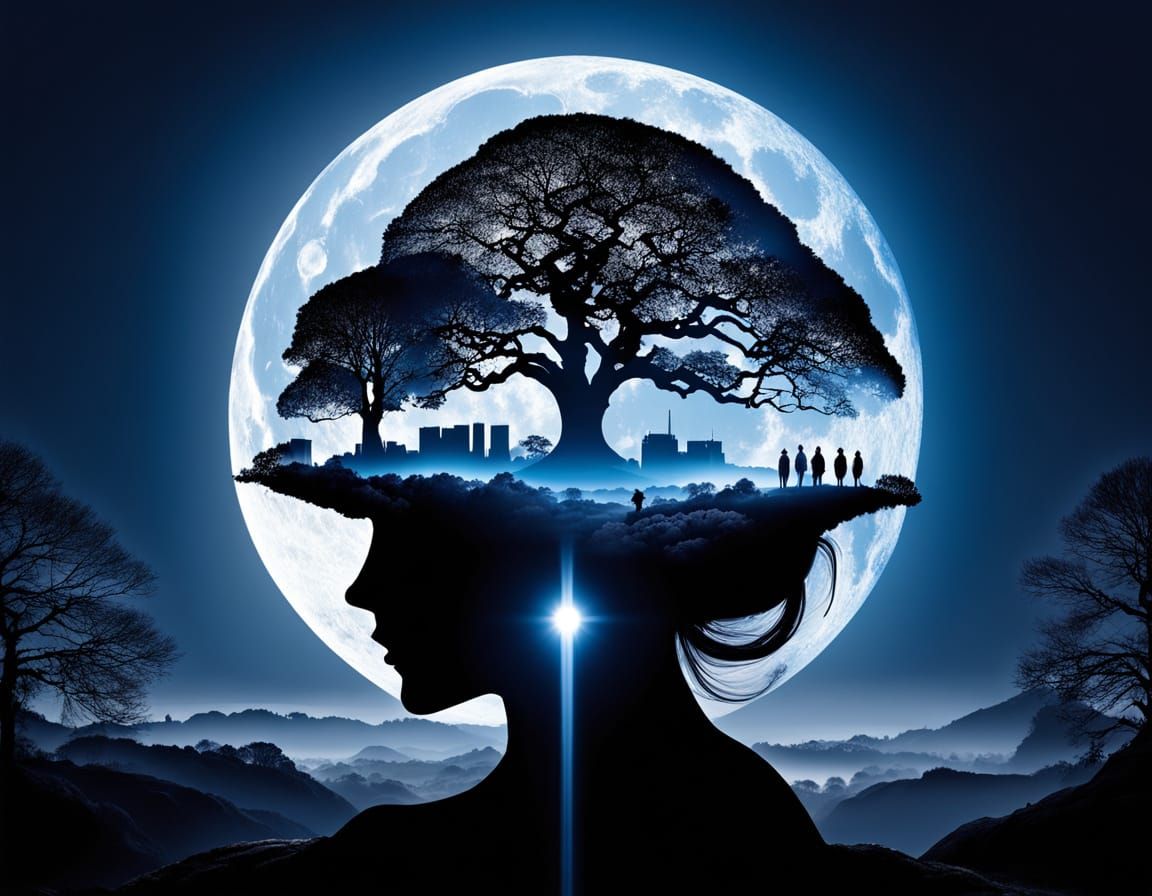 Dreamlike Mind Abyss Landscape in Double Exposure