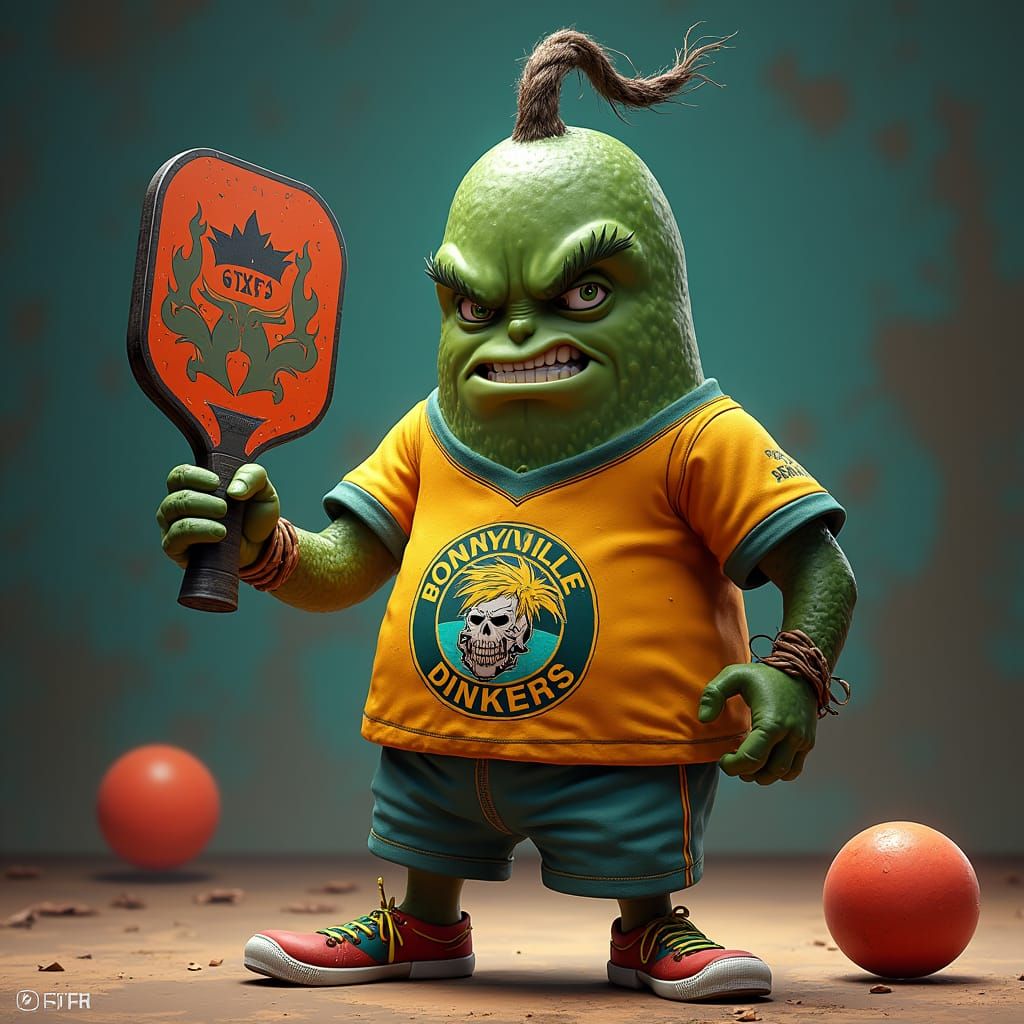 Competitive Pickleball Pickle Character in Detailed Digital ...