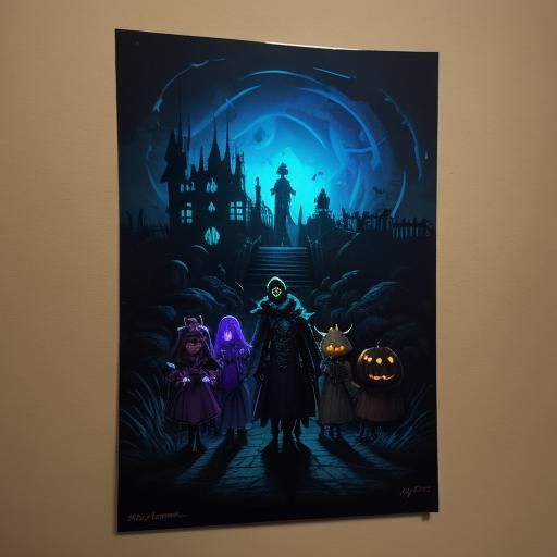 Fantasy Haunted Mansion Scene with Children in Costume