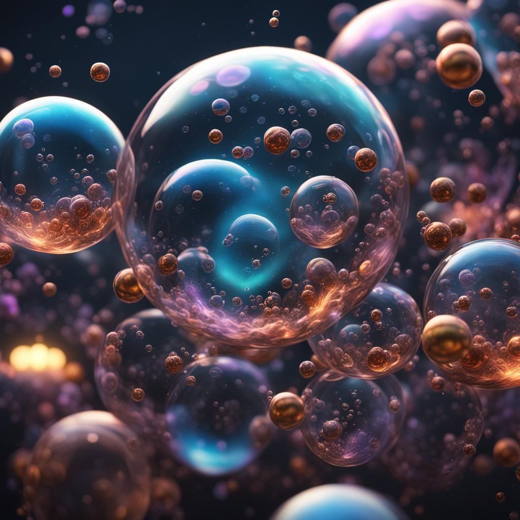 Spiral Galaxies Encased in Bubbles, Detailed Matte Painting