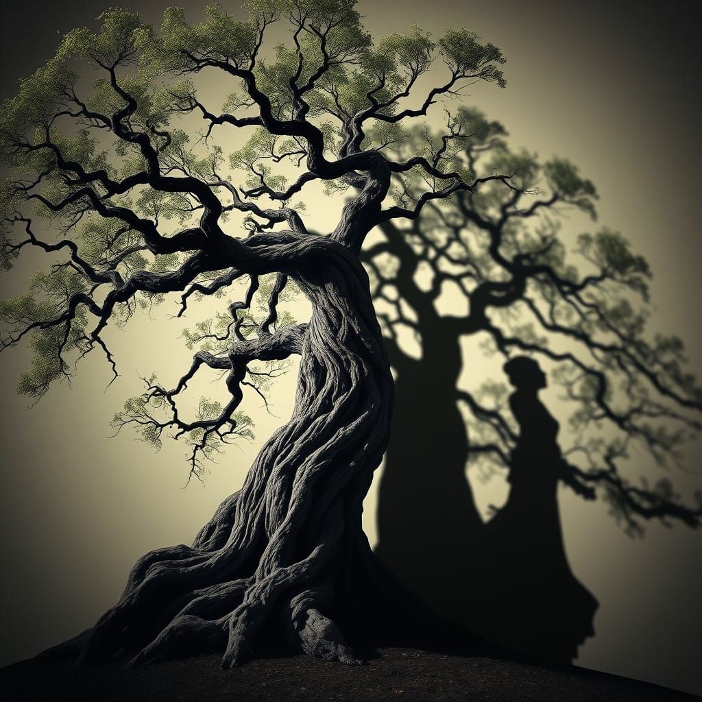 Ancient Tree Silhouette in Ethereal Landscape