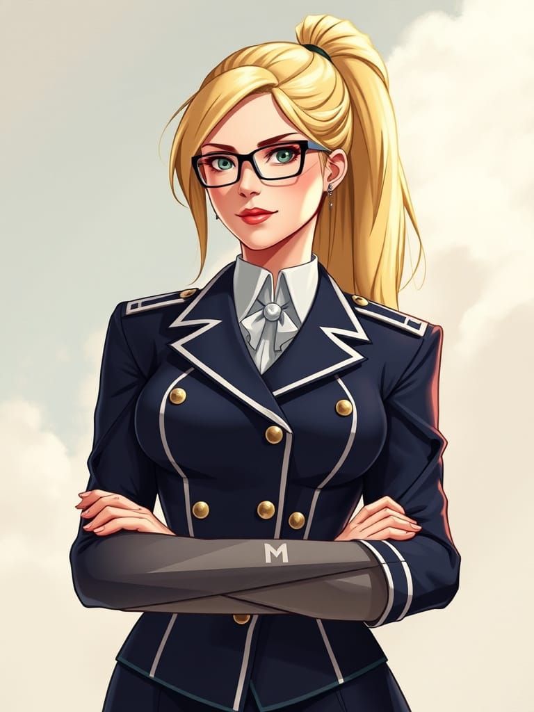 Elegant Blonde in Military Uniform, Syd Mead Style