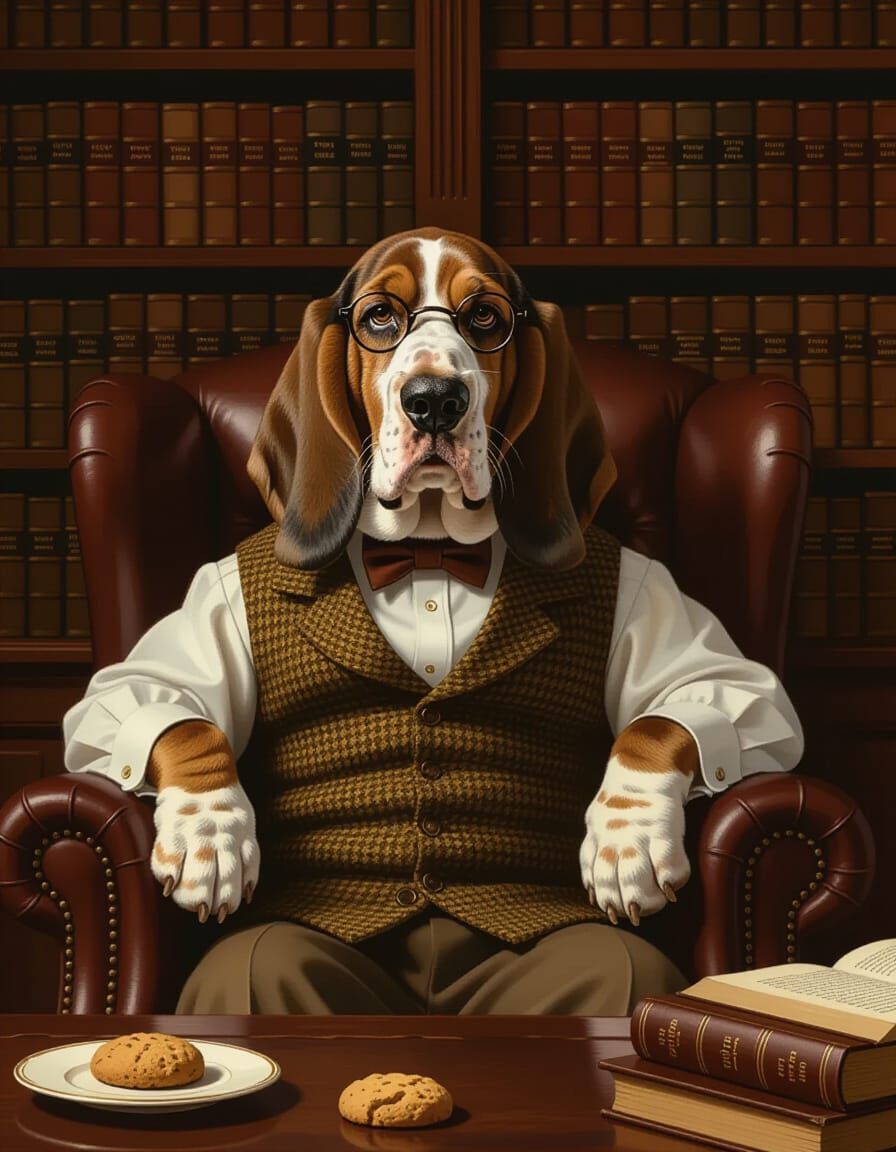Basset Hound in Study - Dark Academia Style