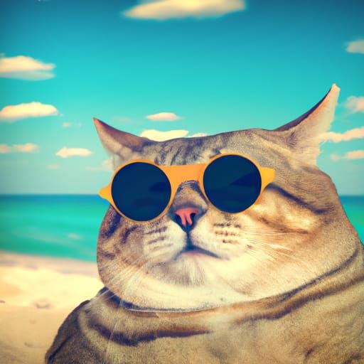 Cool Fat Cat on the Beach with Sunglasses