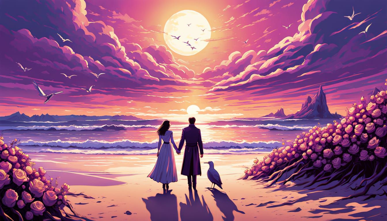 Romantic Beach Proposal in Comic Book Style
