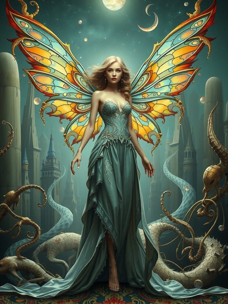 Fairy in Post-Apocalyptic Wonderland as Art Nouveau
