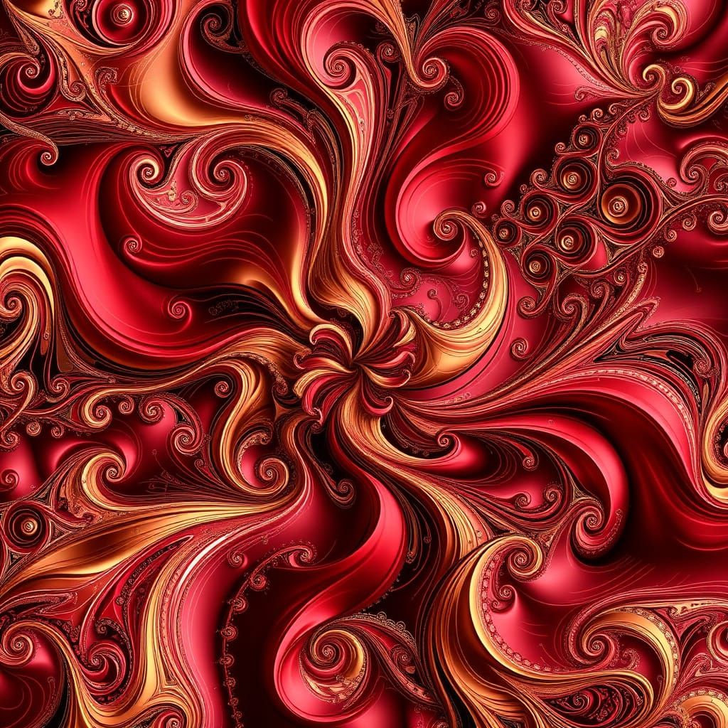 Fractal Fusion of Metallic Swirls in 3D Digital Art