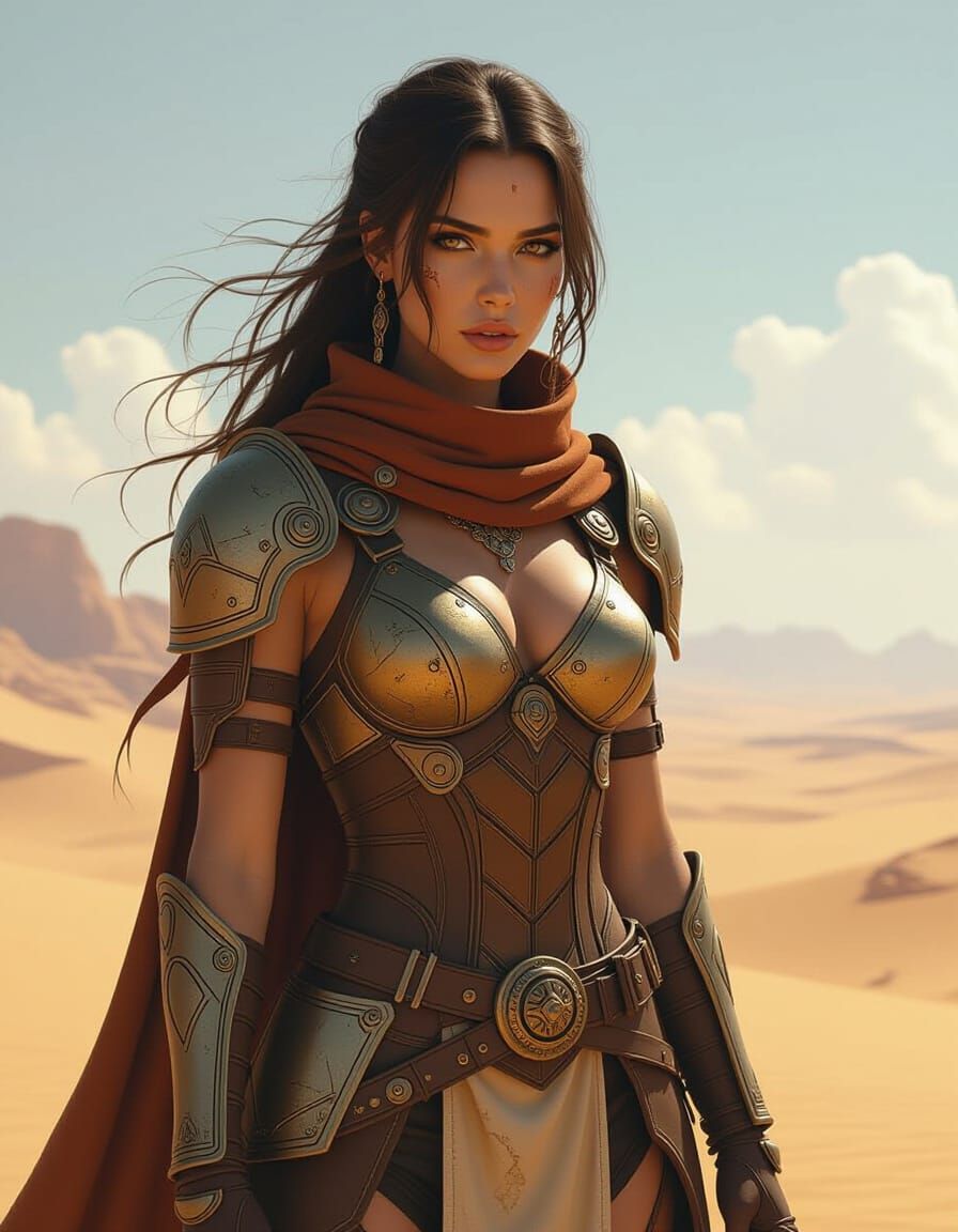 Desert Warrior with Chain-Knives in Dark Fantasy Style