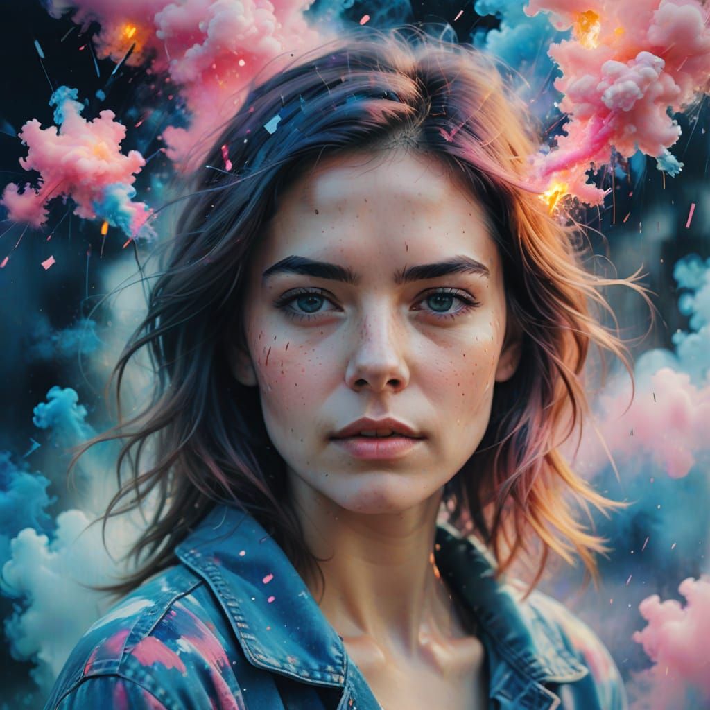 Dreamlike Portrait in Vibrant Pastel Hues