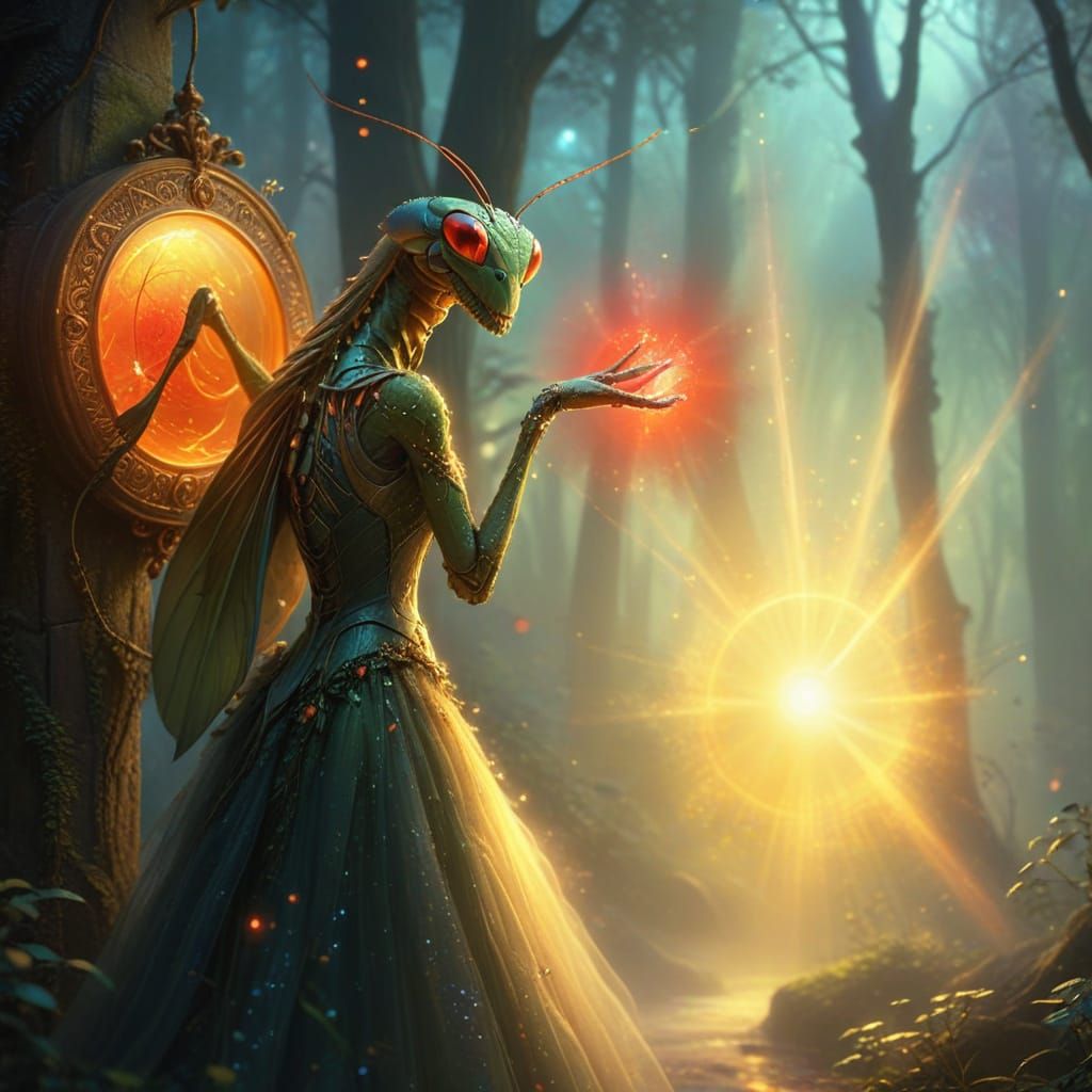Mantis Goddess Unveils Mystical Portal in Enchanted Forest