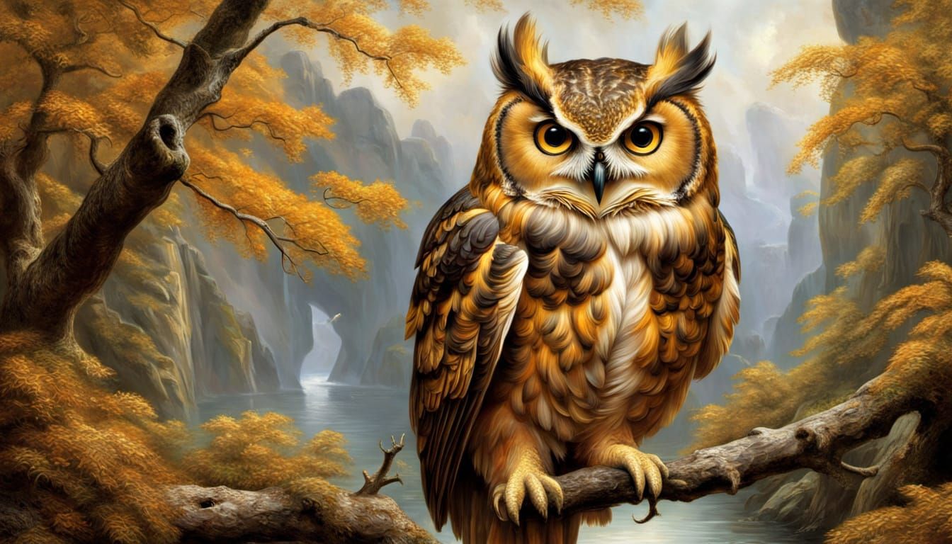Supercute Golden Owl in Vibrant Deep Colors