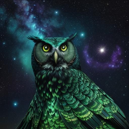 Surreal Glowing Owl in Cosmic Oil Painting