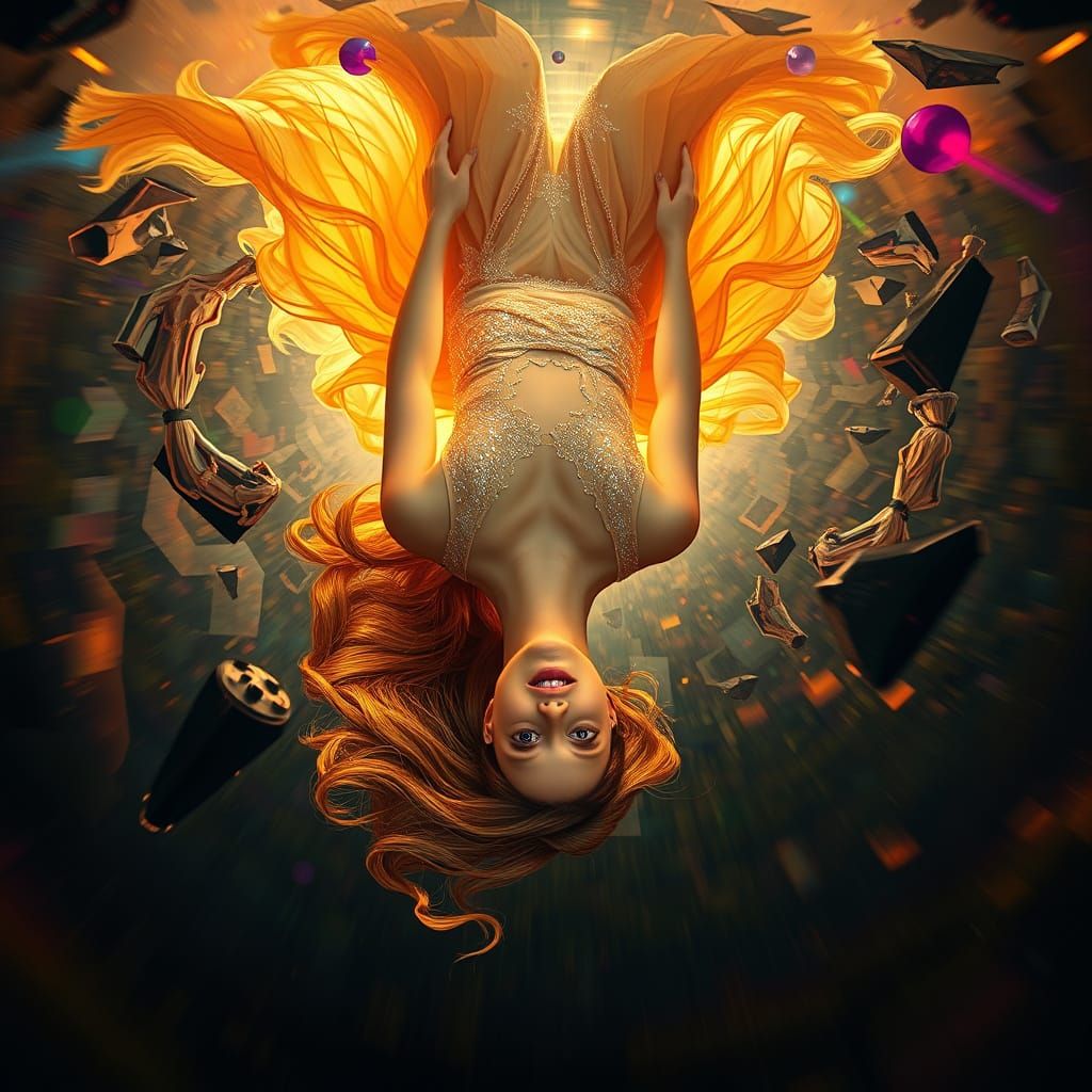 Woman Floats in Psychedelic Vortex of Color