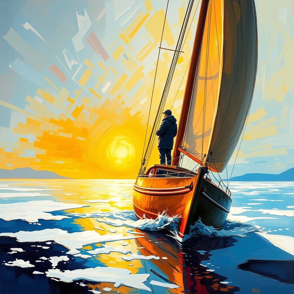 Ethereal Sailboat on Serene Winter Lake