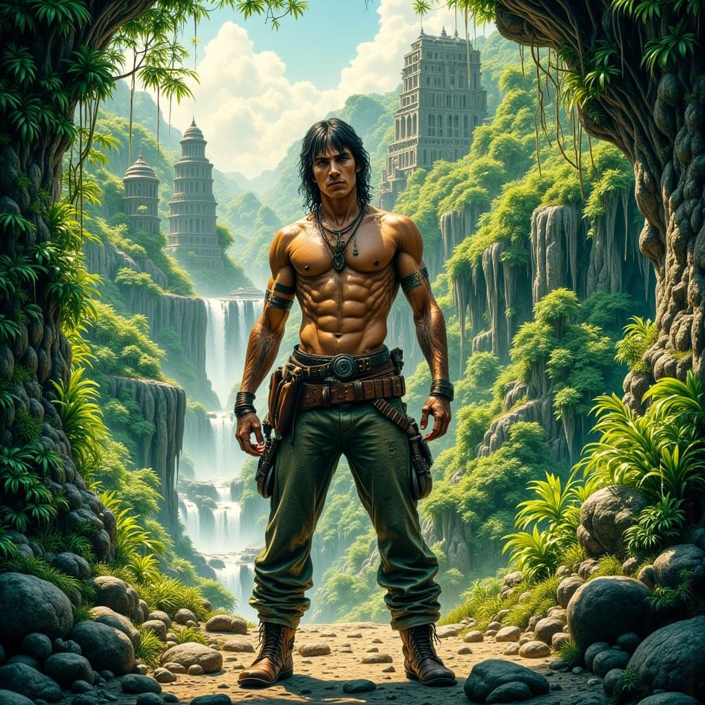 Heroic Adventurer in Lush Jungle Ruins