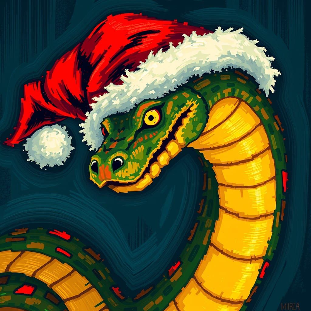 Vibrant Pixel Art Christmas Serpent