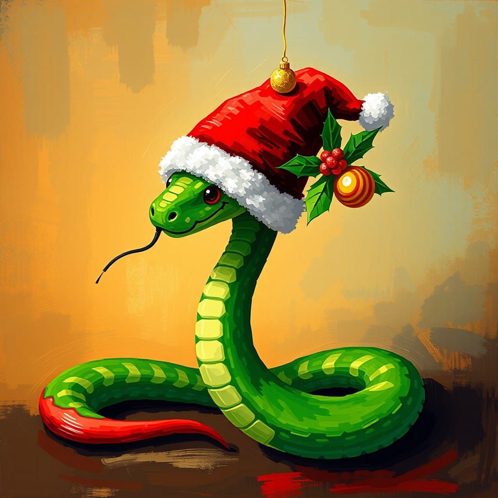 Vibrant Green Pixel Art Christmas Snake