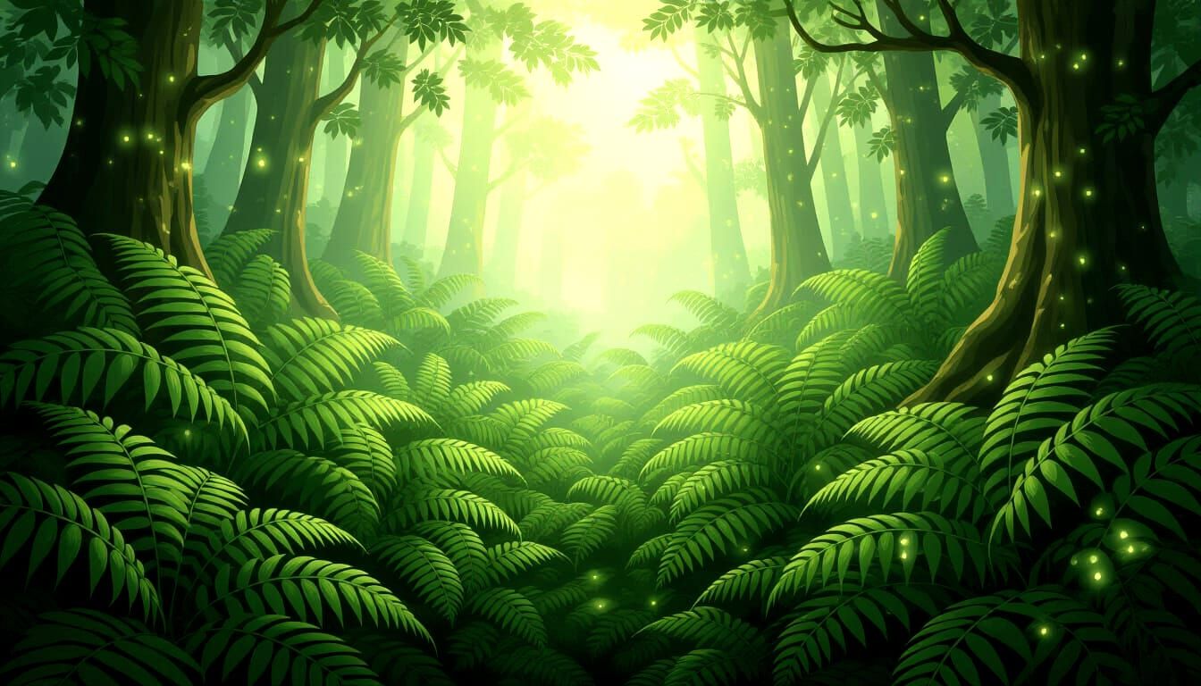Mystical Whispering Ferns with Shimmering Runes