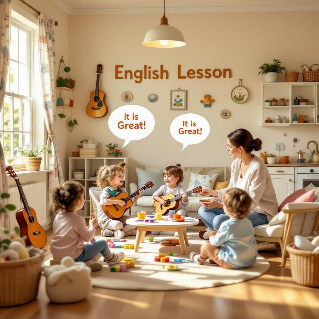 Children Learning English with Instruments and Toys