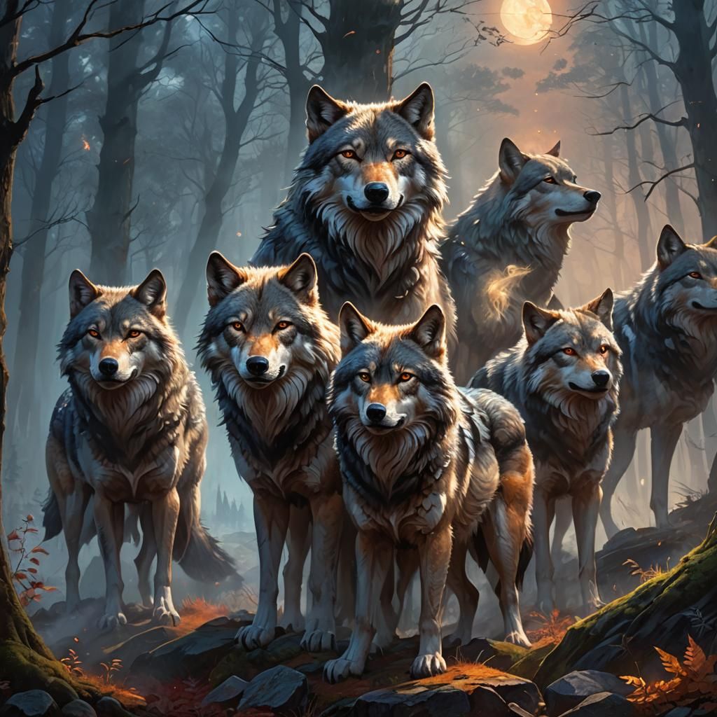 Wolves on Sacred Ground in Mystical Forest