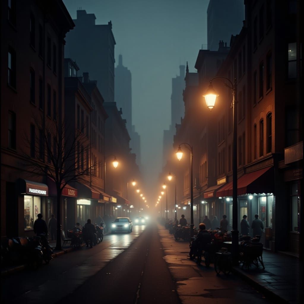 Dreamy Blur City Street at Night in Ethereal Fog