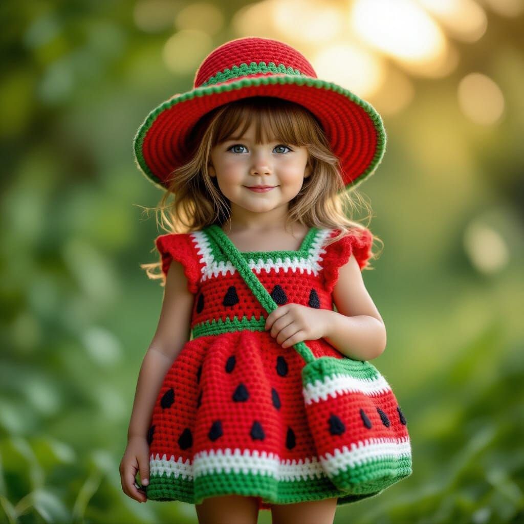 Hyperrealistic Kid in Watermelon Crochet Outfit
