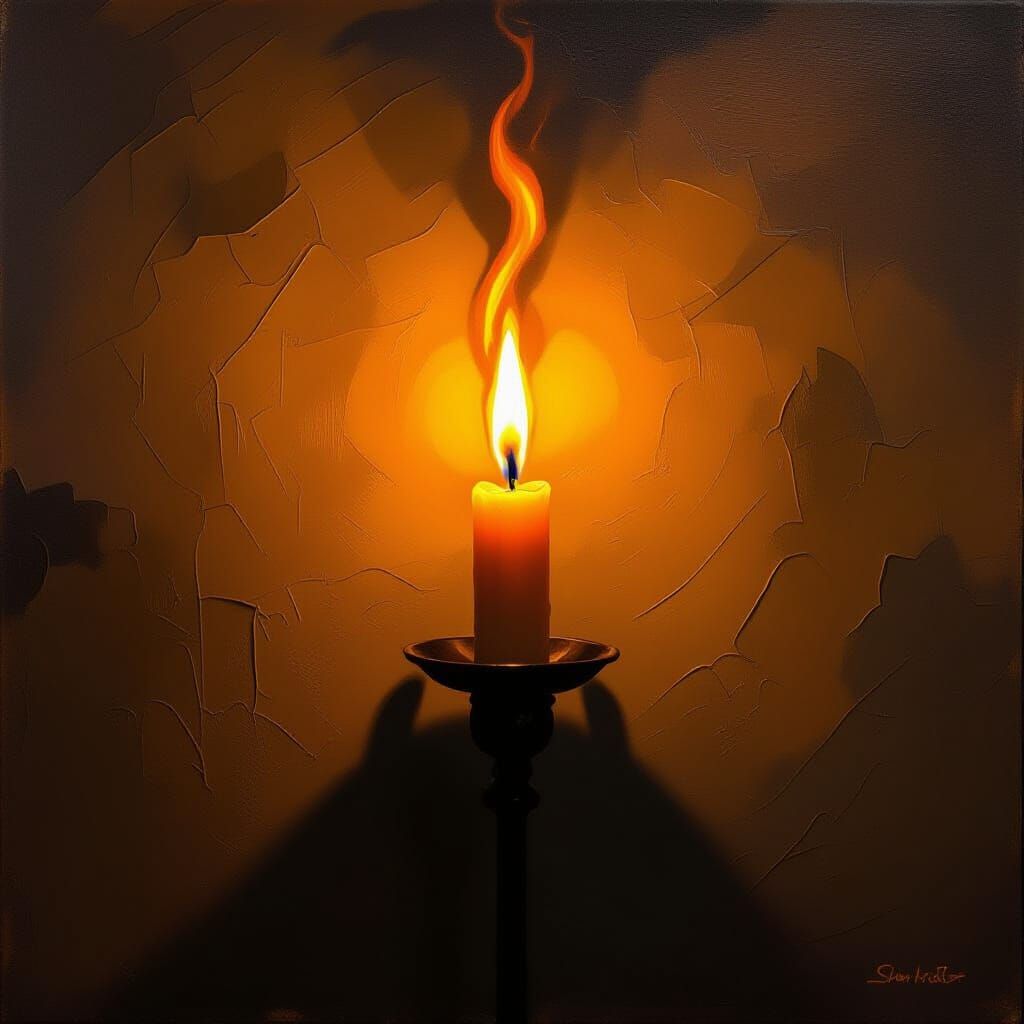 Candle Flame's Ethereal Dance with Shadow