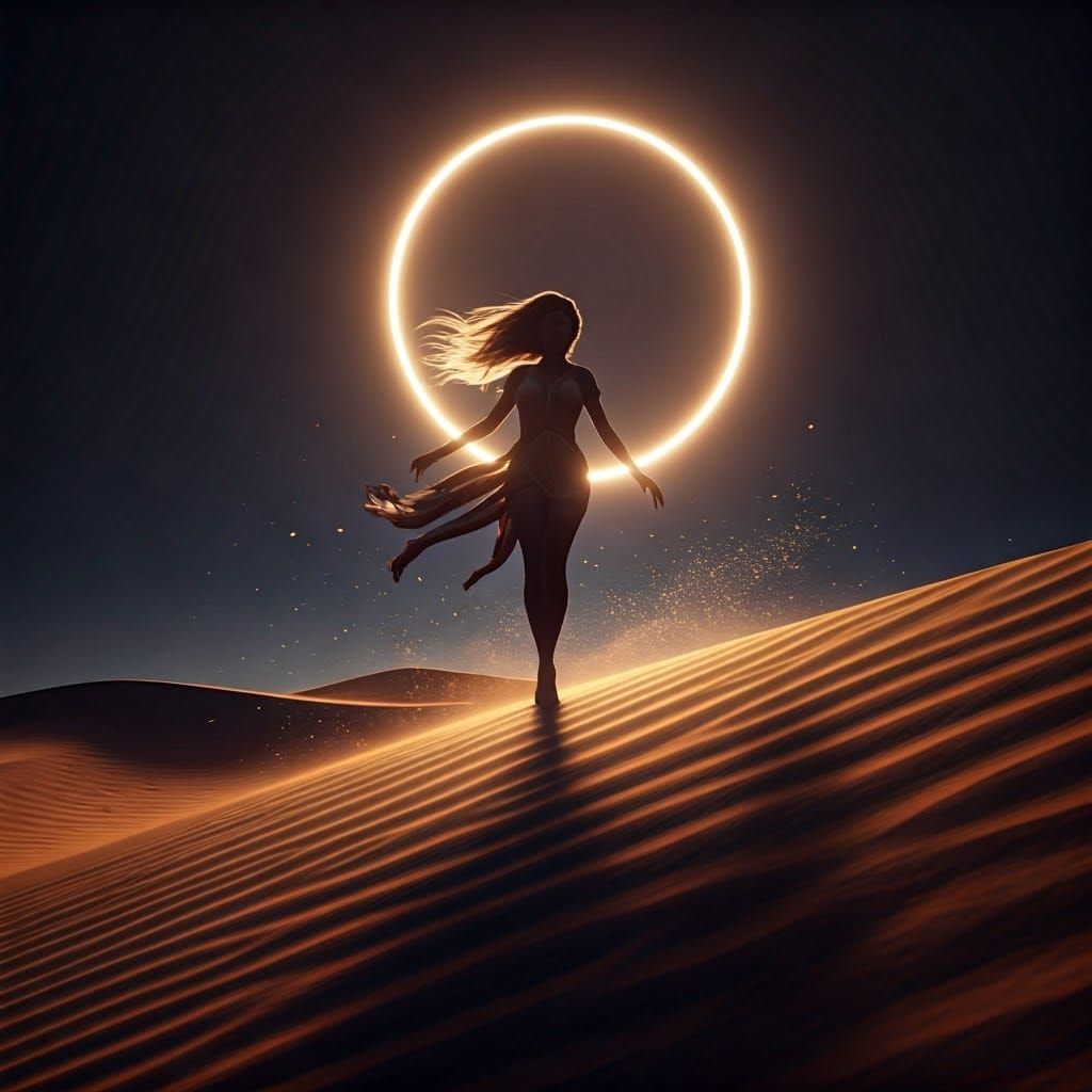 Ethereal Desert Goddess Illuminated by Full Moon