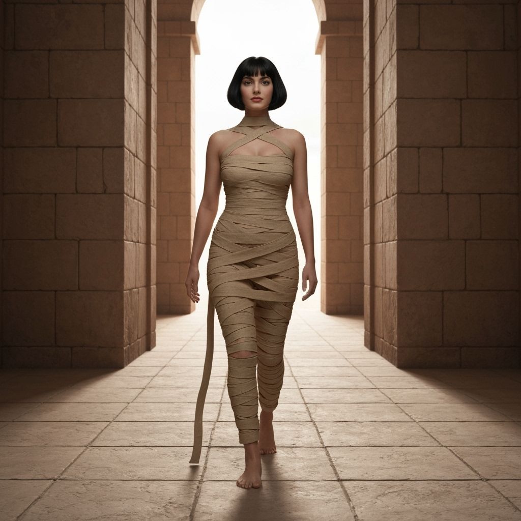 Woman in Mummy Wrappings at Egyptian Castle